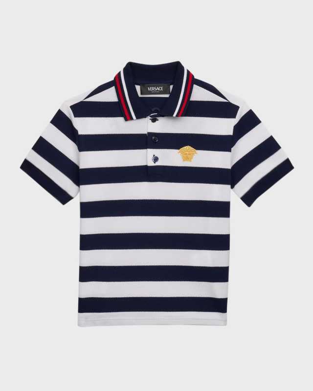 Boy's Striped Cotton Pique Polo Shirt, Size 4-1